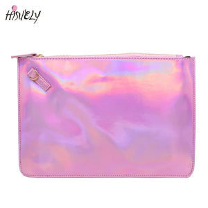 Women Laser Evening Bags Hologram Envelope Silver Pink Clutch