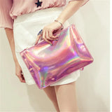Women Laser Evening Bags Hologram Envelope Silver Pink Clutch