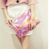 Women Laser Evening Bags Hologram Envelope Silver Pink Clutch