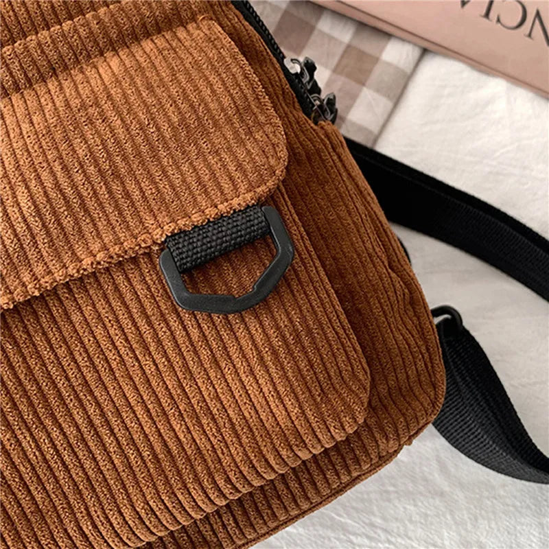 Corduroy Mini Backpack Small Casual Student Bookbag