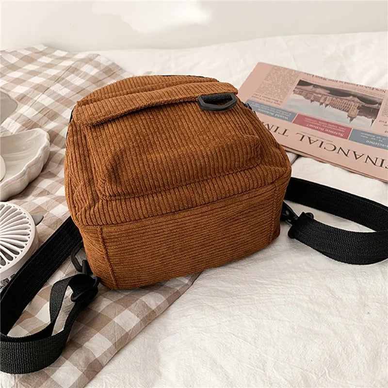 Corduroy Mini Backpack Small Casual Student Bookbag