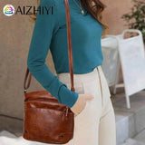 Multi-pocket Bucket Shoulder Bag Washed Pu Leather Crossbody