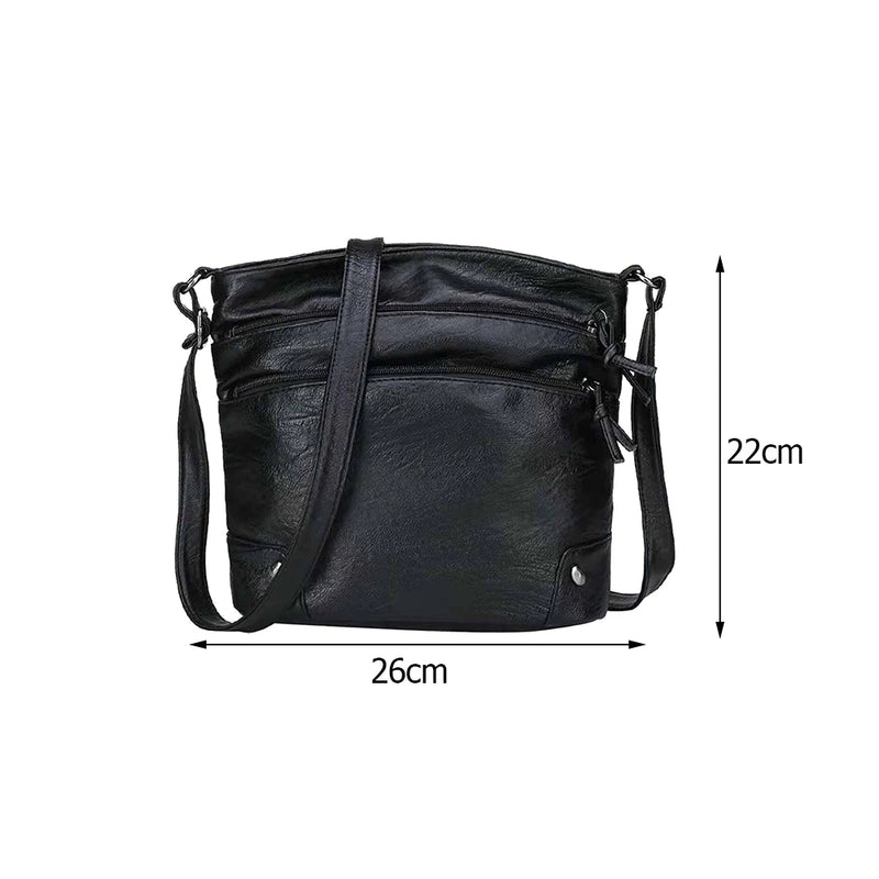 Multi-pocket Bucket Shoulder Bag Washed Pu Leather Crossbody