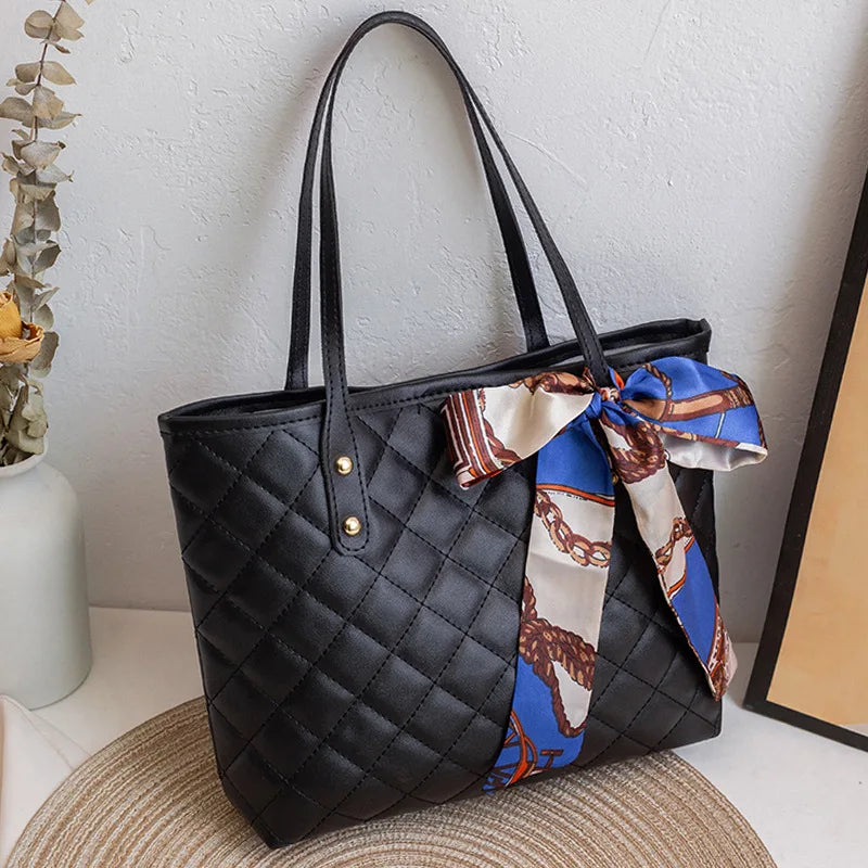 Women Shoulder Bag PU Leather Rhombic Embroidery Handbag Tote Bag