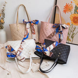 Women Shoulder Bag PU Leather Rhombic Embroidery Handbag Tote Bag