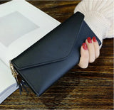 Women's Zipper Clutch Wallet Soft PU Leather Gray Red Long Purse