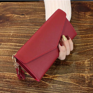 Women's Zipper Clutch Wallet Soft PU Leather Gray Red Long Purse