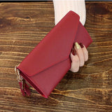 Women's Zipper Clutch Wallet Soft PU Leather Gray Red Long Purse