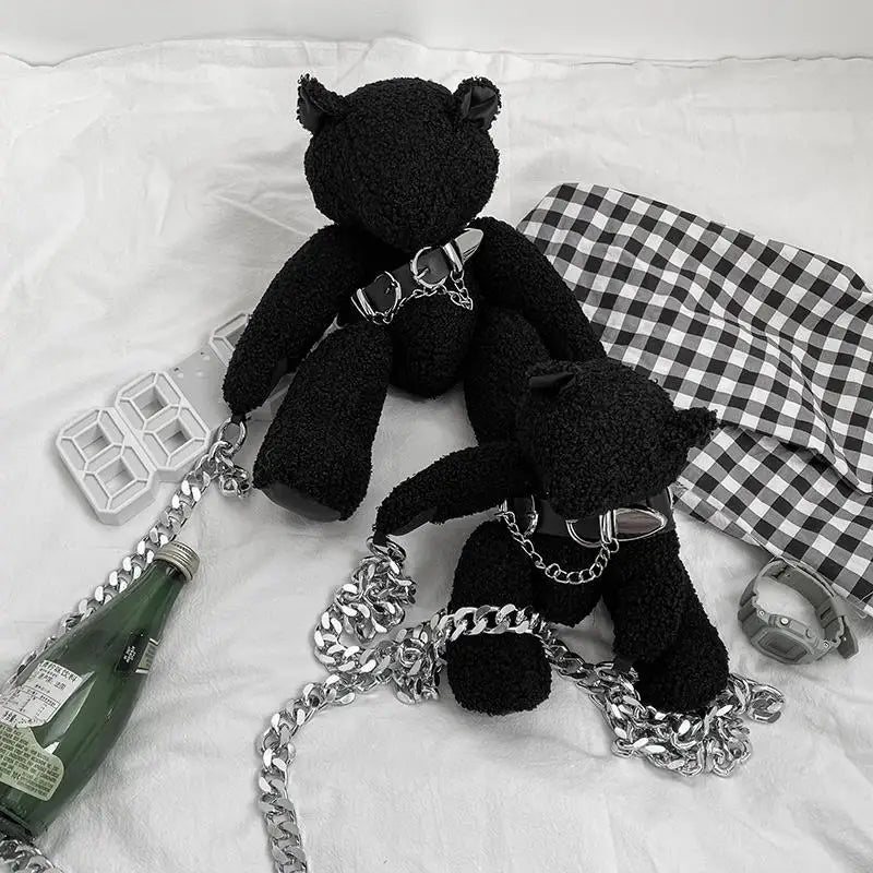 Gothic Crossbody Bag Doll Bear Shape Shoulder Bag Coin Purse Female Wallet