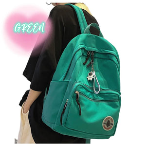 Green Women Laptop Backpack College Student School Bag