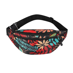 Leaf Printed Waist Bag Large Capacity Fanny Pack Men's Belt Women Casual Canvas