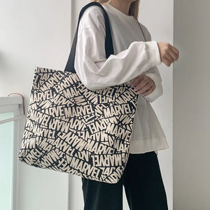 Graffiti Canvas Shoulder Bag for Women Large Capacity