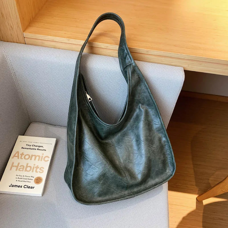 Vintage Leather Shoulder Bag for Women Handbag Tote Female Casual Hobo Bags
