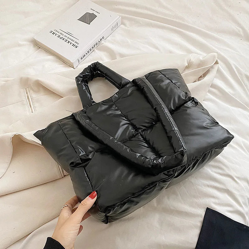 Winter Big Tote Women Shoulder Bags Large Down Cotton Purses