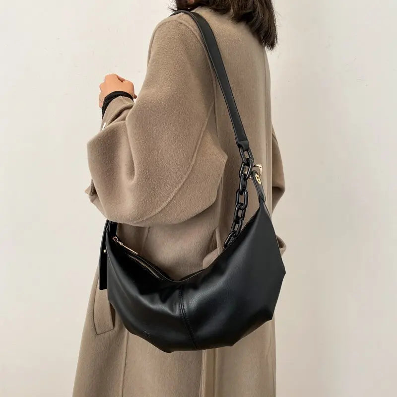Vintage Soft Leather Crossbody Bags for Women with Chains Shoulder Strap