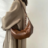 Vintage Soft Leather Crossbody Bags for Women with Chains Shoulder Strap