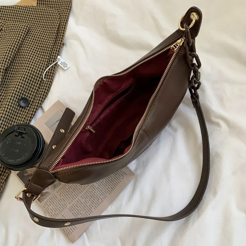 Vintage Soft Leather Crossbody Bags for Women with Chains Shoulder Strap