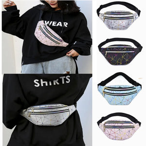 Holographic Waist Bag Fanny Pack Geometric Outdoor Travel Female Belt Bag