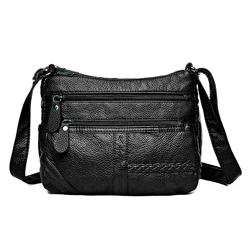 Hot Women Bag Washed Pu Soft Leather Shoulder Bag Multi-layer Crossbody Bag