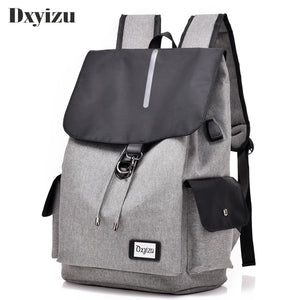 Men's USB Charging Backpack Laptop Bags Nylon Preppy School Bag Travel