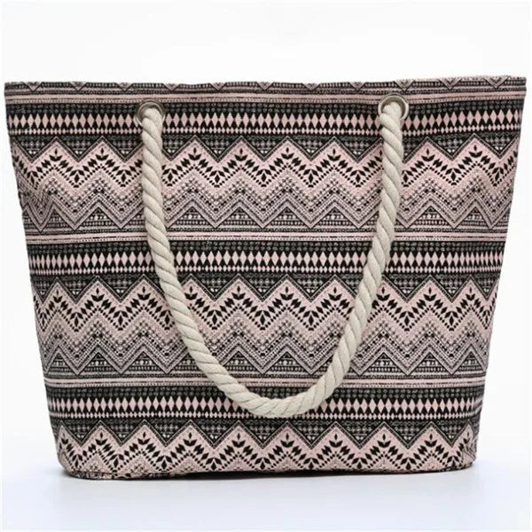 Printed Flowers Canvas Handbags Casual Shoulder Bags Large Size Beach Bags