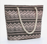 Printed Flowers Canvas Handbags Casual Shoulder Bags Large Size Beach Bags
