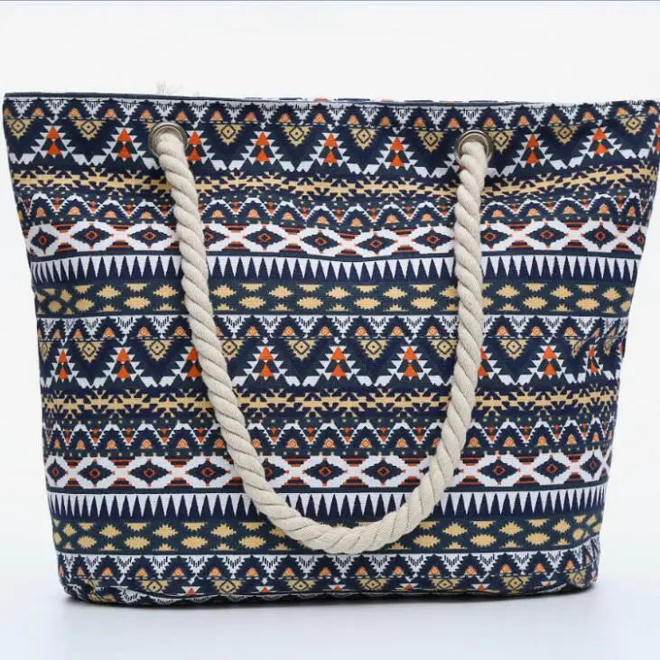 Printed Geometry Canvas Shoulder Bags Large Size Shopping Bags