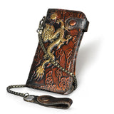 Hot Male Cattle Real Leather Dragon Emboss Checkbook Iron Chain Wallet