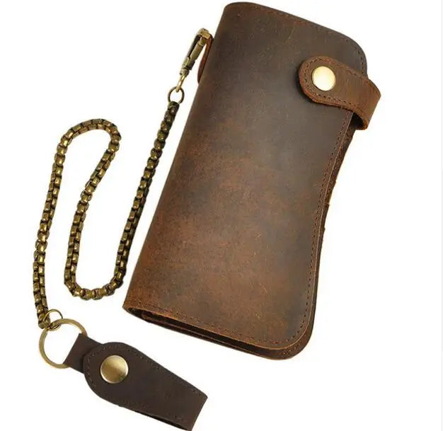 Men's Leather Dragon Emboss Checkbook Wallet with Chain