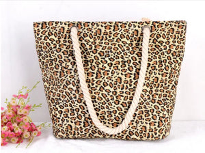 Leopard Bag Women Casual Shoulder Bags Canvas Cotton Handbags