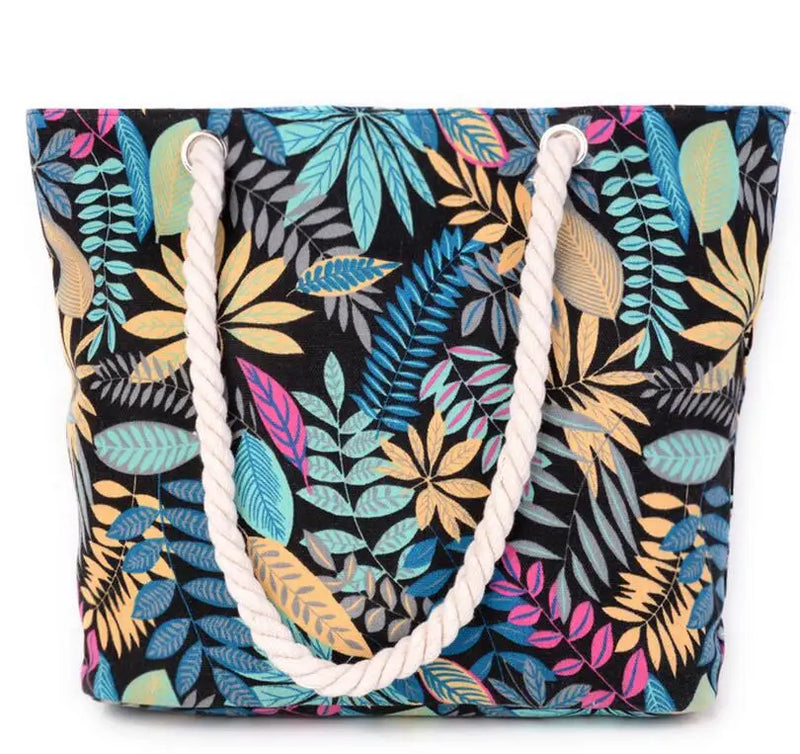 Leaves Shoulder Bags Cotton for Girls Large Size Beach Bags