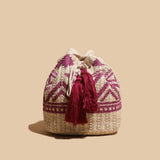 Ethnic Rattan Straw Tassel Shoulder Bag for Women