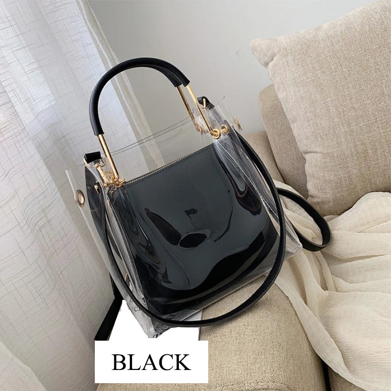 Jelly Transparent Bag Women's Bucket Bag PVC Clear Bag High Handbags Bolsa Femin