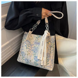 Embroidered Floral Canvas Tote Bag for Women