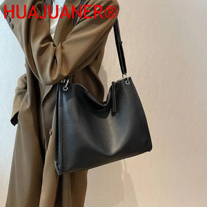 Vintage Leather Shoulder Bag Women High Capacity Handbag Purse