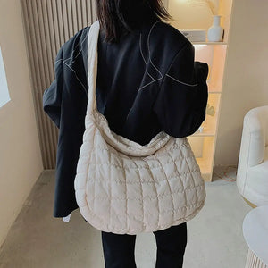 Lattice Pattern Shoulder Bag Cotton Handbag Large Capacity Tote Bags