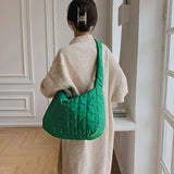 Lattice Pattern Shoulder Bag Cotton Handbag Large Capacity Tote Bags