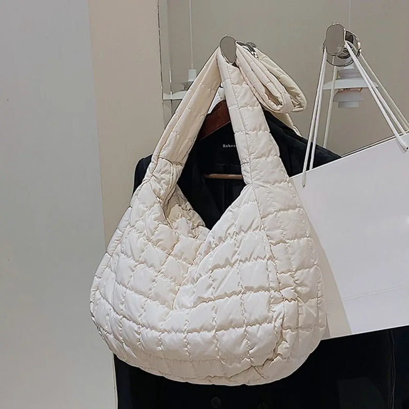 Lattice Pattern Shoulder Bag Cotton Handbag Large Capacity Tote Bags