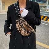 Leopard Pattern Zipper Waist Bag Women Casual Vacation Crossbody Chest Bag
