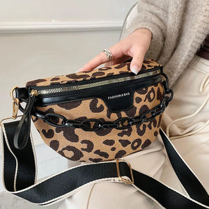 Leopard Pattern Zipper Waist Bag Women Casual Vacation Crossbody Chest Bag