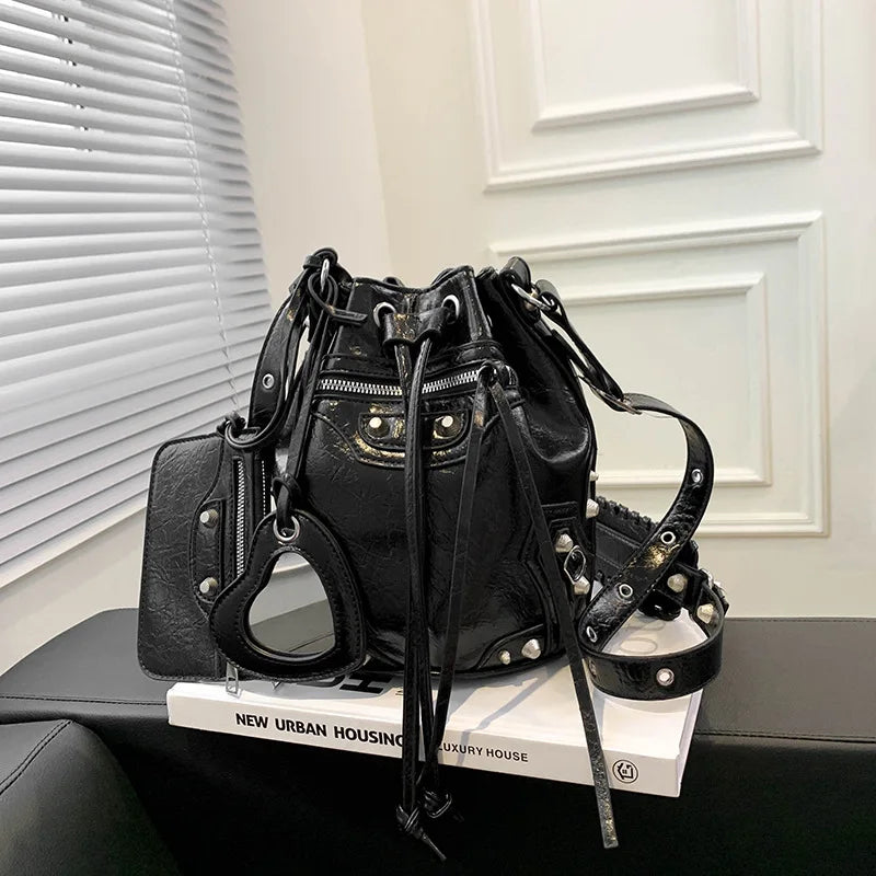 Leather Rivet Crossbody Bags for Women Handbags Shoulder Messenger Bags