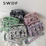 Women Leather Handbags and Purse Crossbody Bags Graffiti Shoulder Bags