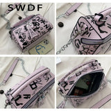 Women Leather Handbags and Purse Crossbody Bags Graffiti Shoulder Bags