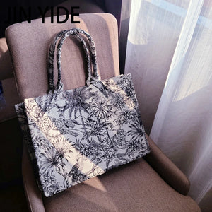 Embroidered Beach Shoulder Bag Canvas Tote Bag