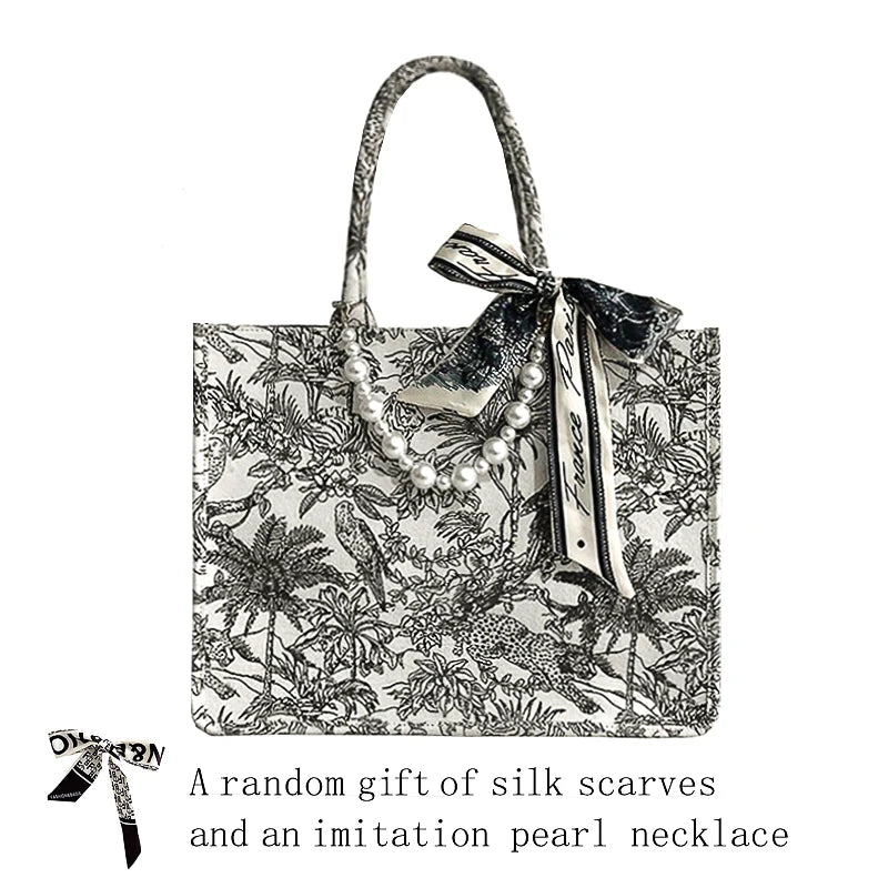 Embroidered Beach Shoulder Bag Canvas Tote Bag
