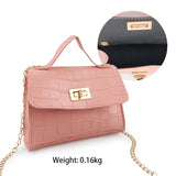 Crocodile Pattern Chain Lock Messenger Bag PU Leather Women's Shoulder Bag