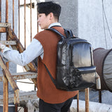 Men's 15.6 Inch Laptop Bag PU Leather Backpack Waterproof