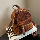 Mini Velvet Backpack Retro Rhombus Design