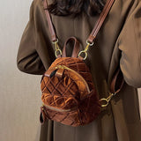 Mini Velvet Backpack Retro Rhombus Design
