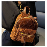 Mini Velvet Backpack Retro Rhombus Design